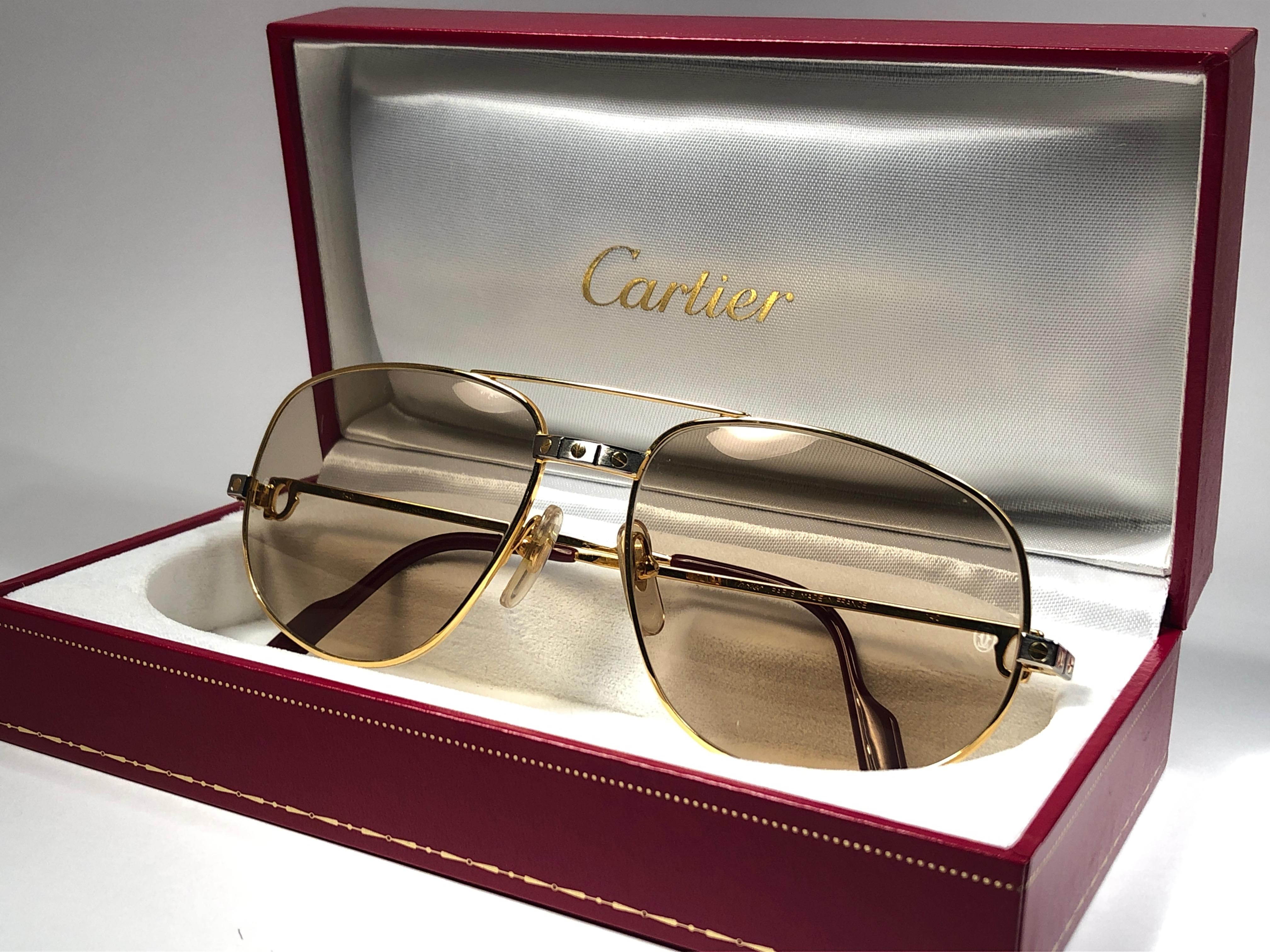 New Vintage Cartier Romance Santos 61MM Full Set France 18k Gold Sunglasses 2