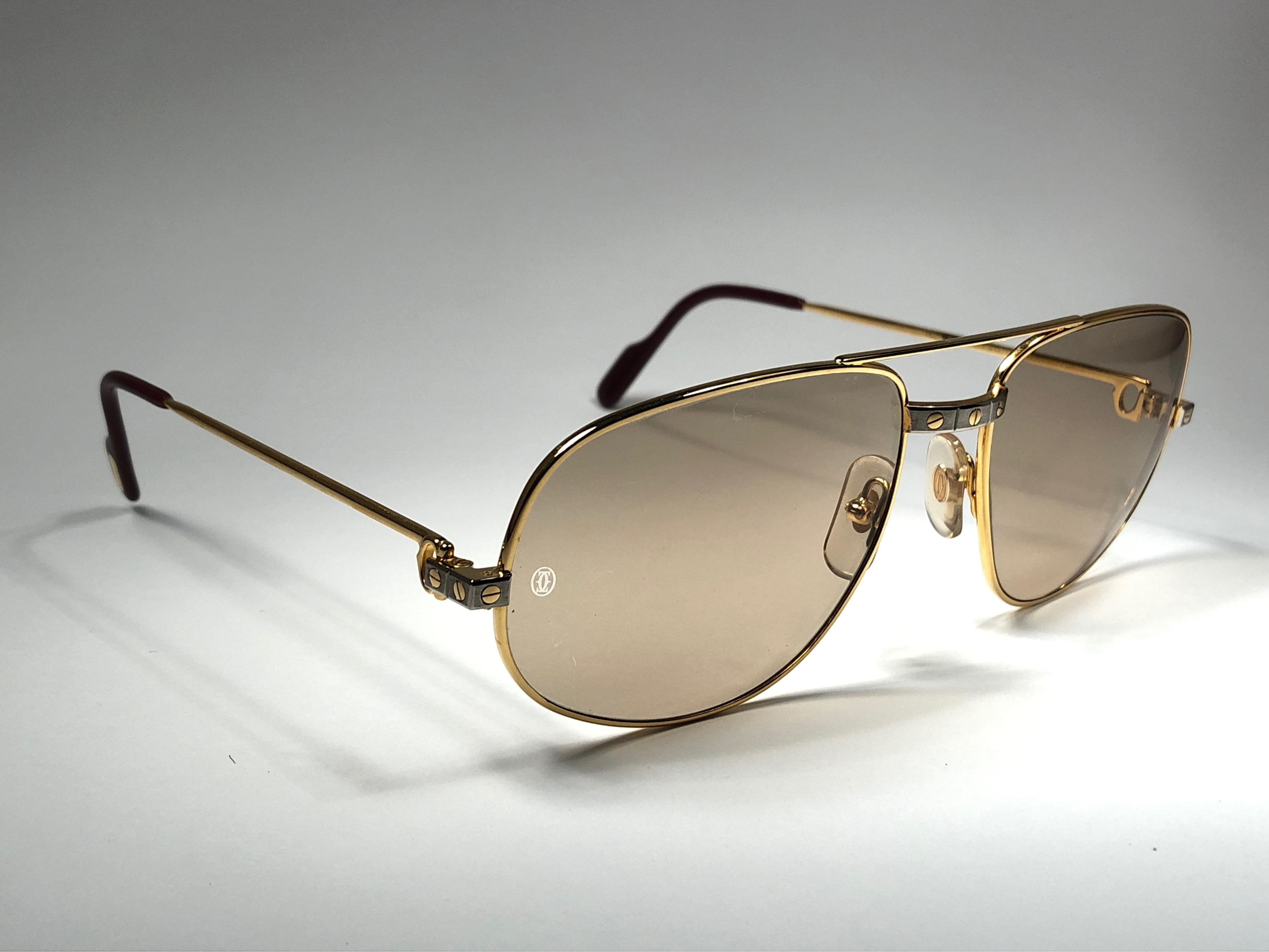 Women's or Men's New Vintage Cartier Romance Santos 61MM Full Set France 18k Gold Sunglasses