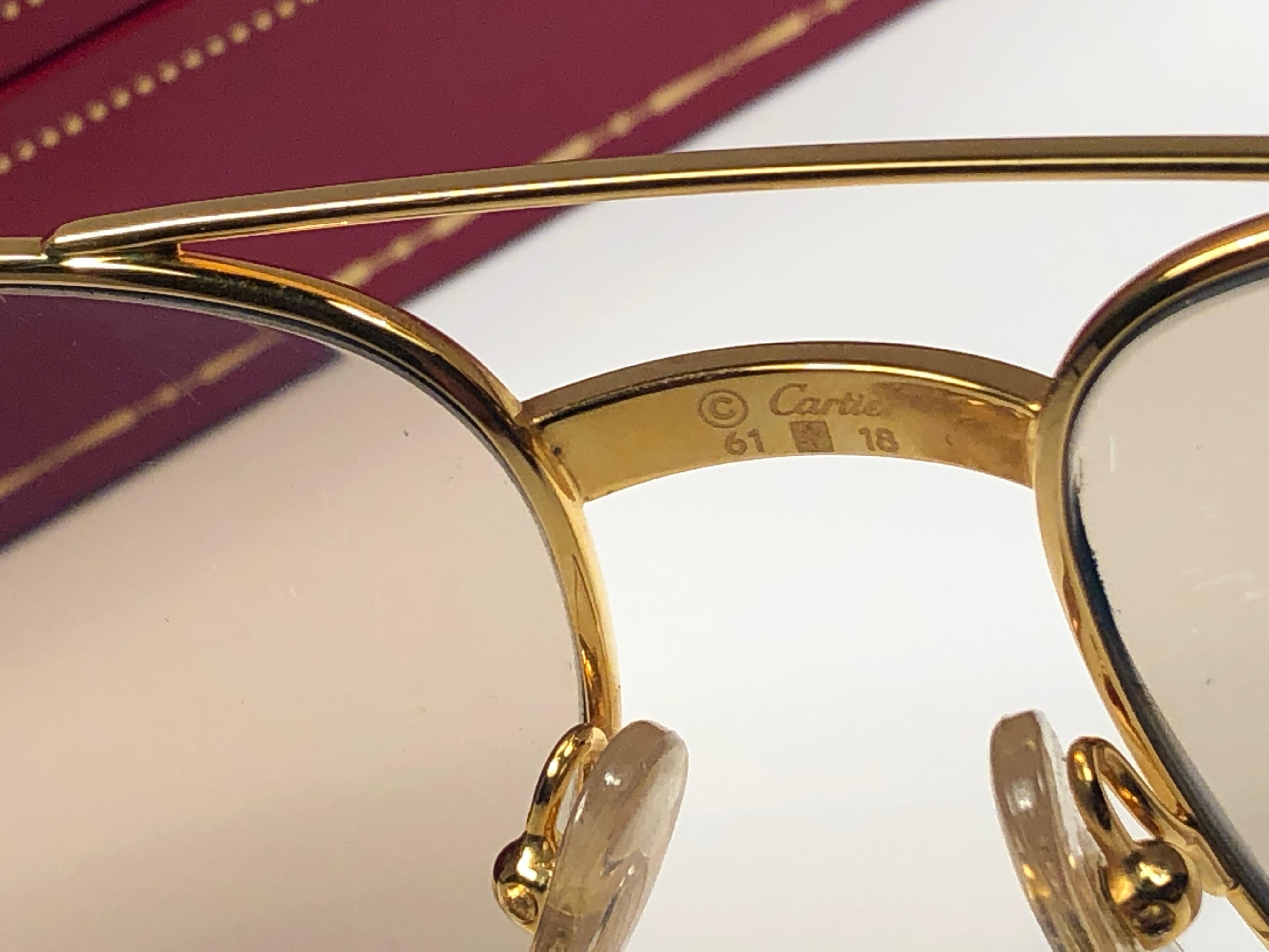 New Vintage Cartier Romance Santos 61MM Full Set France 18k Gold Sunglasses  at 1stDibs