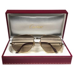 New Vintage Cartier Romance Santos 61MM Full Set France 18k Gold Sunglasses