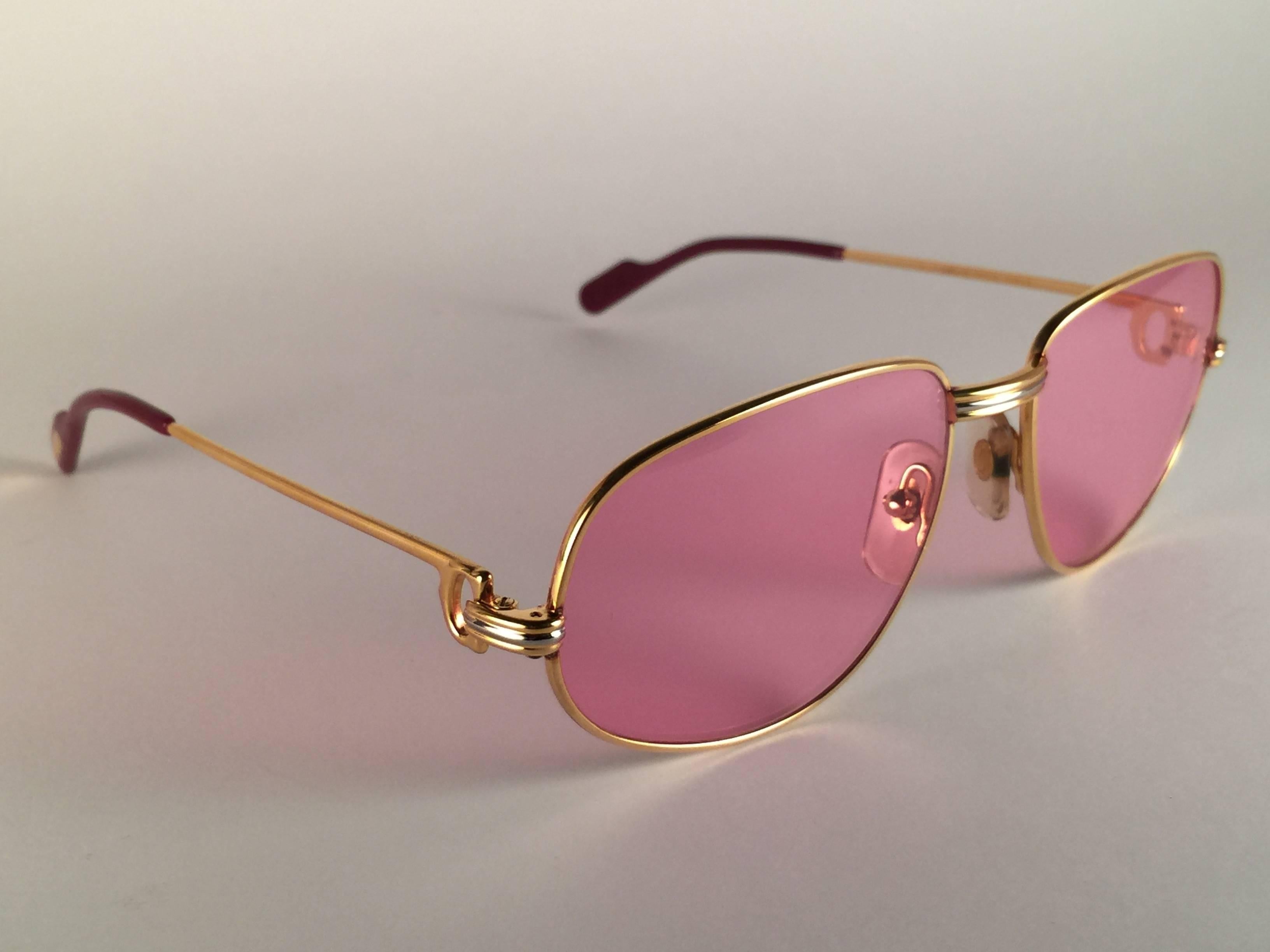 Women's or Men's New Vintage Cartier Romance Vendome 54MM France 18k Gold Plated Sunglasses