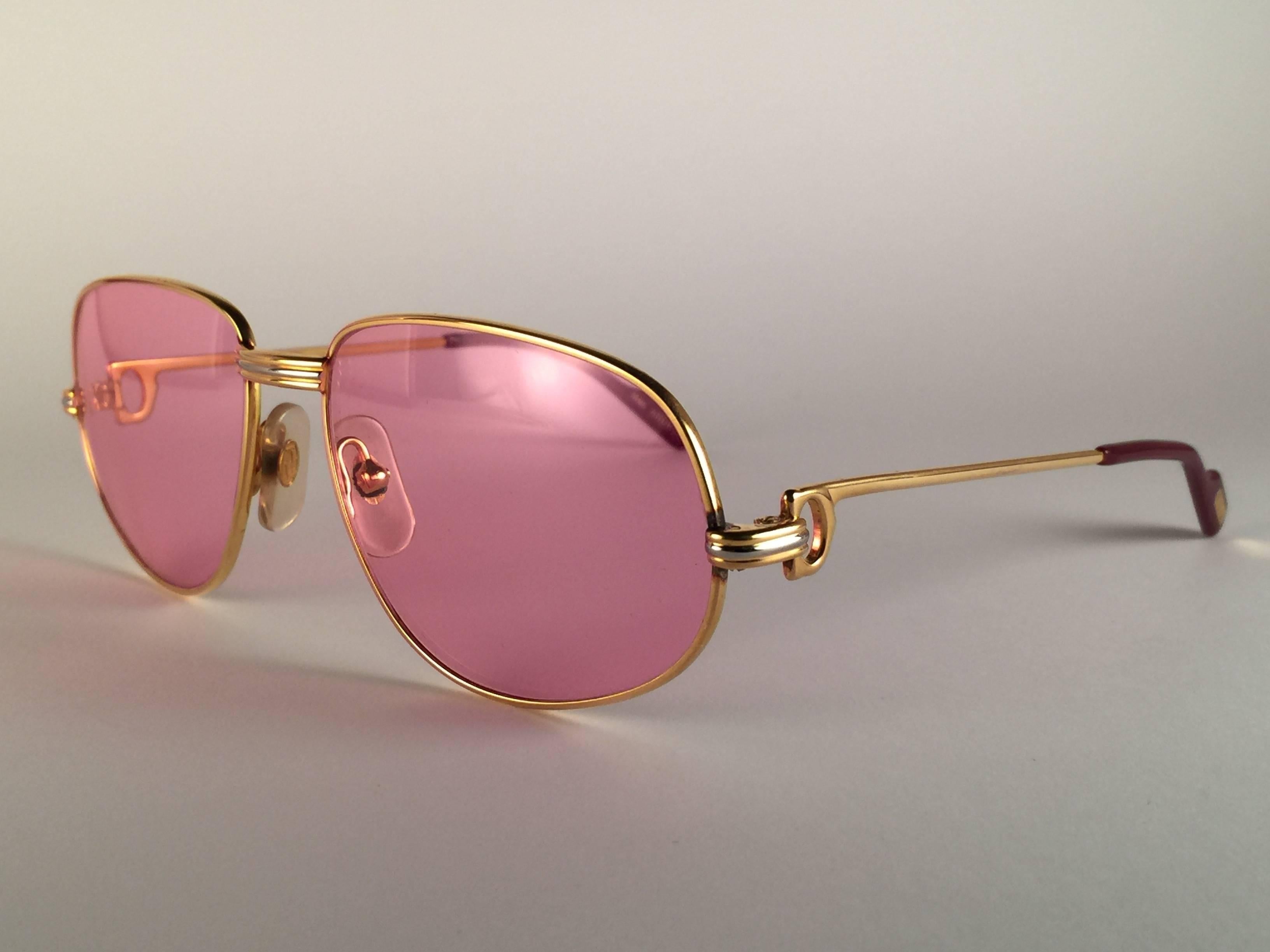 New Vintage Cartier Romance Vendome 54MM France 18k Gold Plated Sunglasses For Sale 1