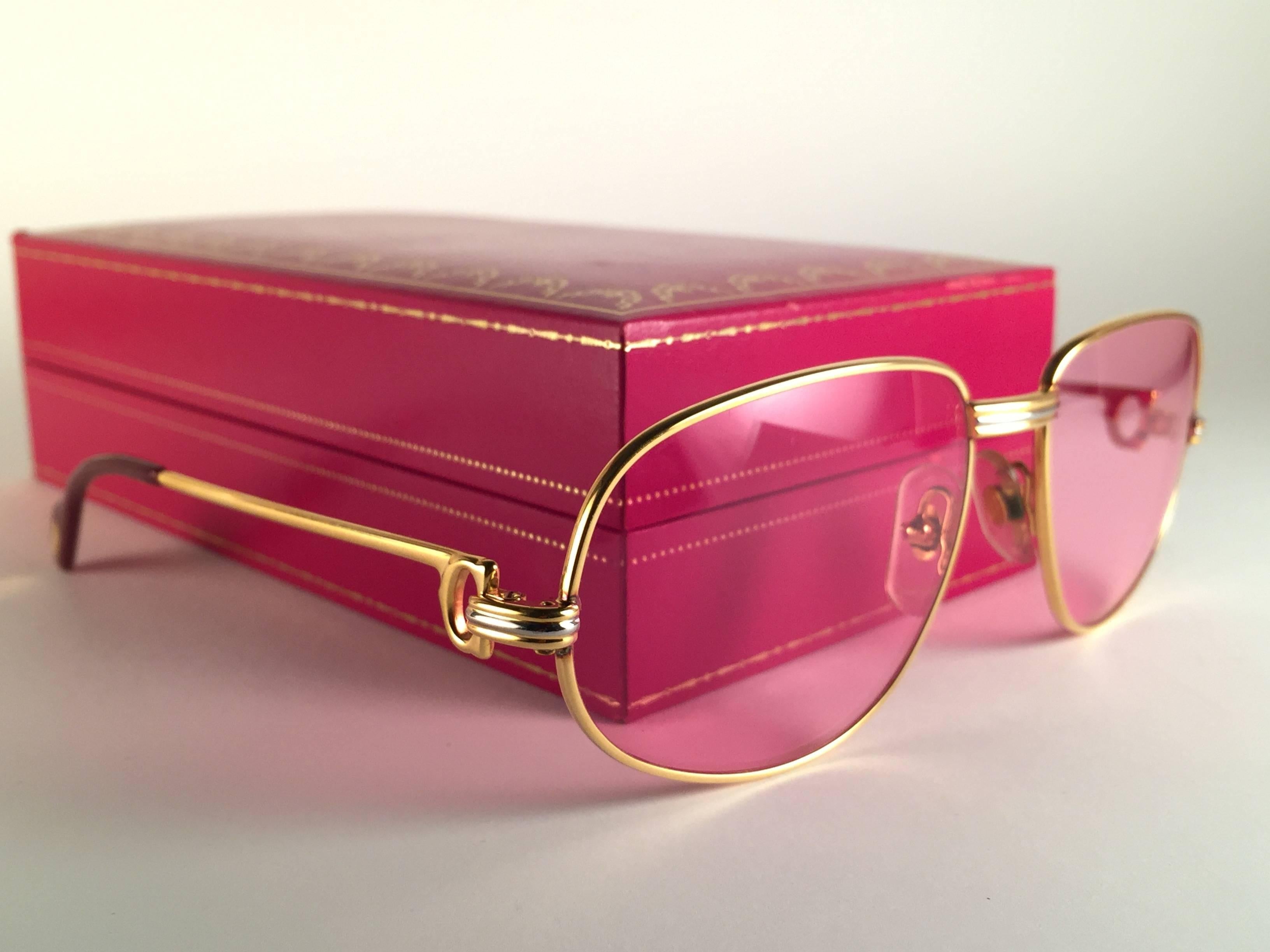 New Vintage Cartier Vendome 54MM France 18k Gold Plated Sunglasses 2