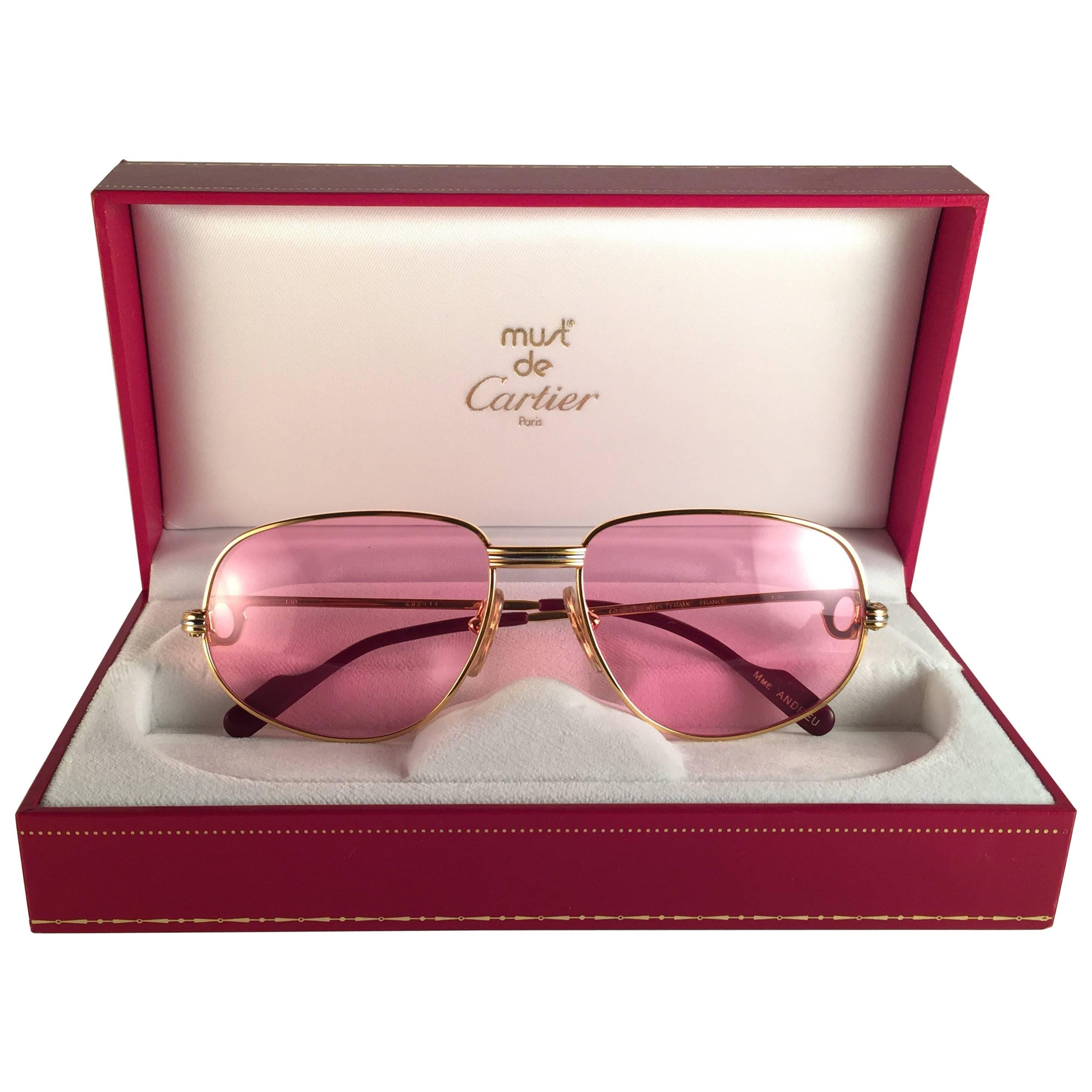 New Vintage Cartier Romance Vendome 54MM France 18k Gold Plated Sunglasses