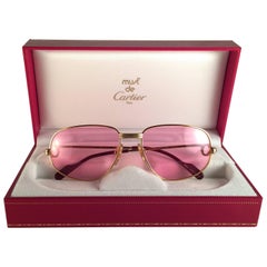 New Vintage Cartier Romance Vendome 54MM France 18k Gold Plated Sunglasses
