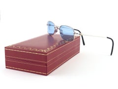 New Vintage Cartier Sasdir 51MM Platine Plated Blue Lens France 1990 Sunglasses