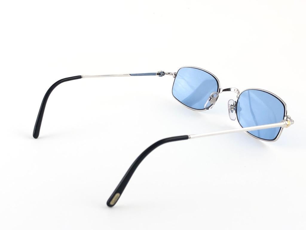 Gray New Vintage Cartier Sasdir 51MM Platine Plated Blue Lens France 1990 Sunglasses