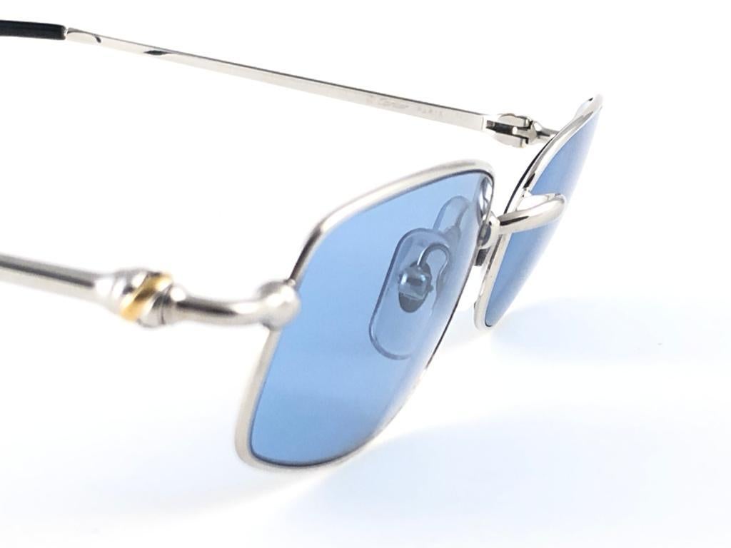 New Vintage Cartier Sasdir 51MM Platine Plated Blue Lens France 1990 Sunglasses 1