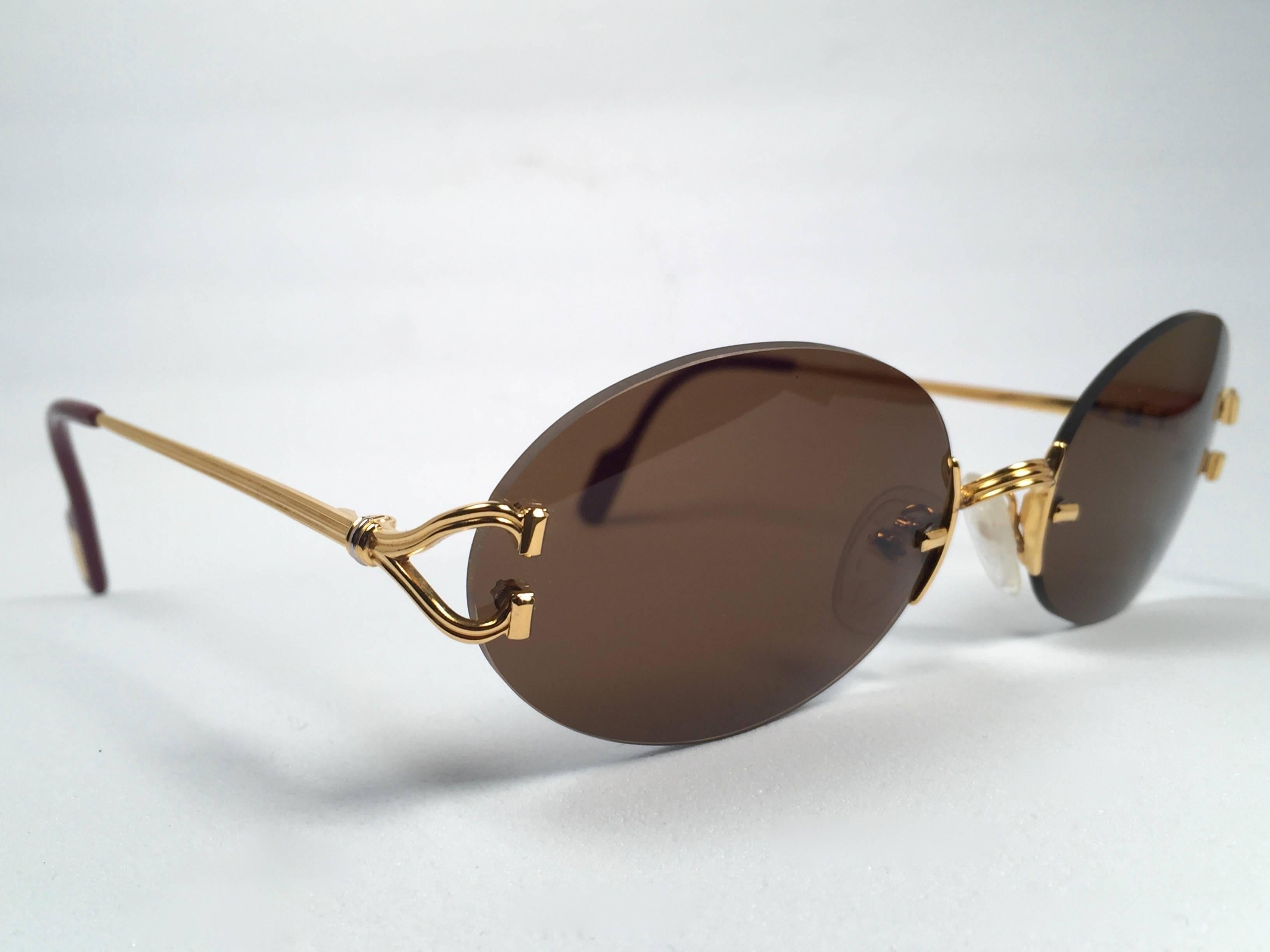 Gray New Vintage Cartier Scala 45mm Special Edition Gold Rimless France Sunglasses