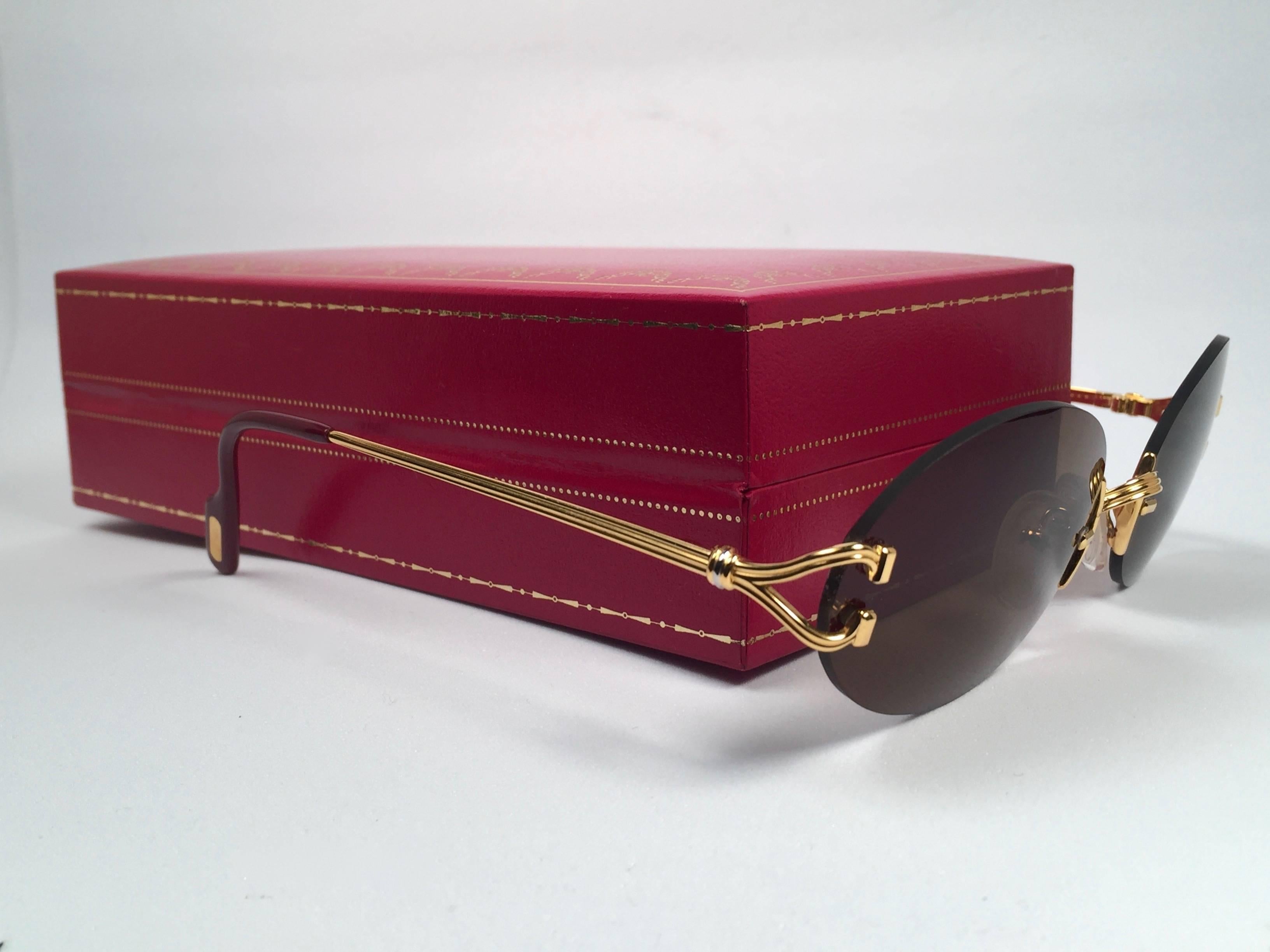 Women's or Men's New Vintage Cartier Scala 45mm Special Edition Gold Rimless France Sunglasses
