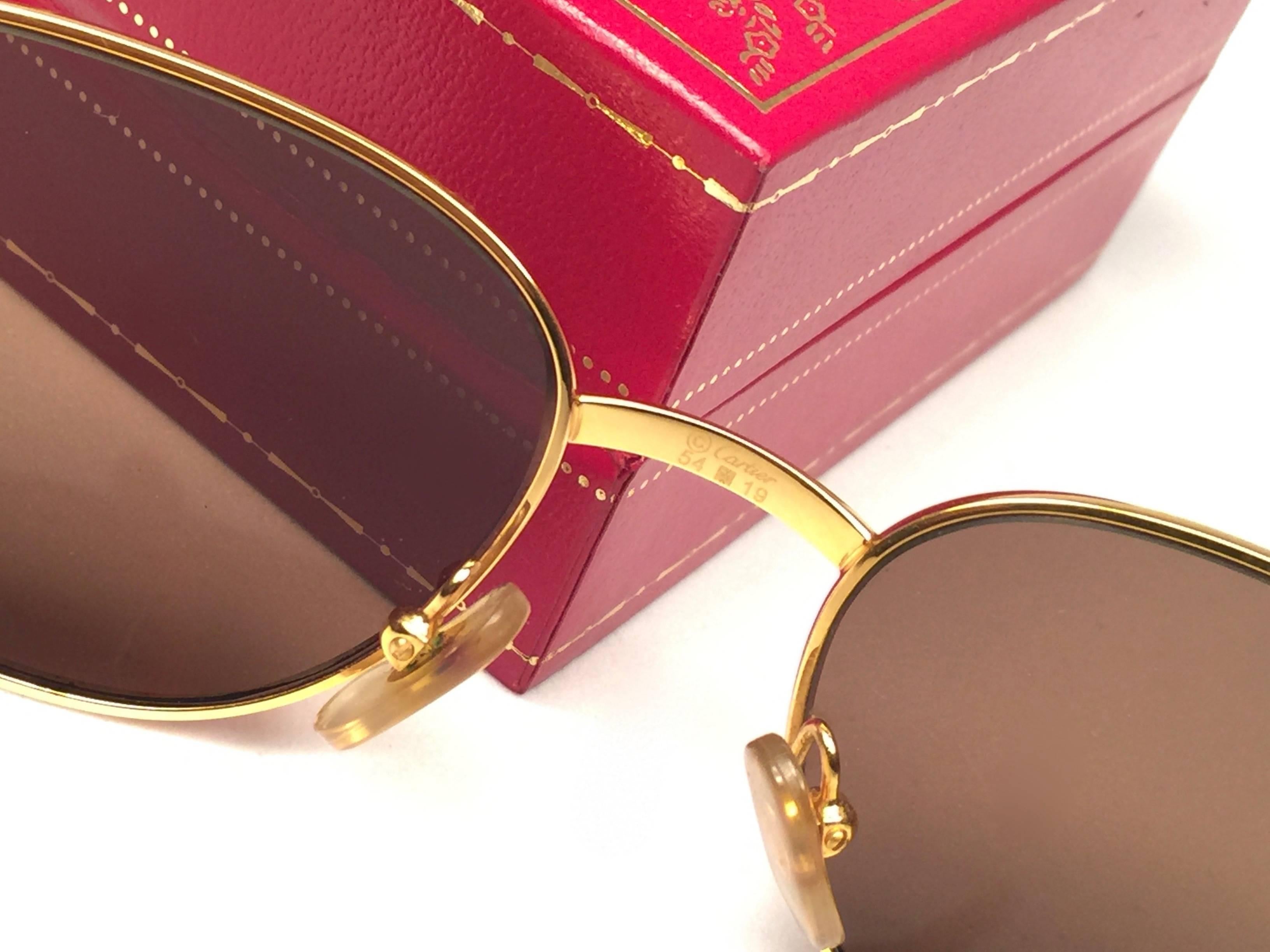 Women's or Men's New Vintage Cartier Segur 56MM Gold Plated Brown Lens France 1990 Sunglasses