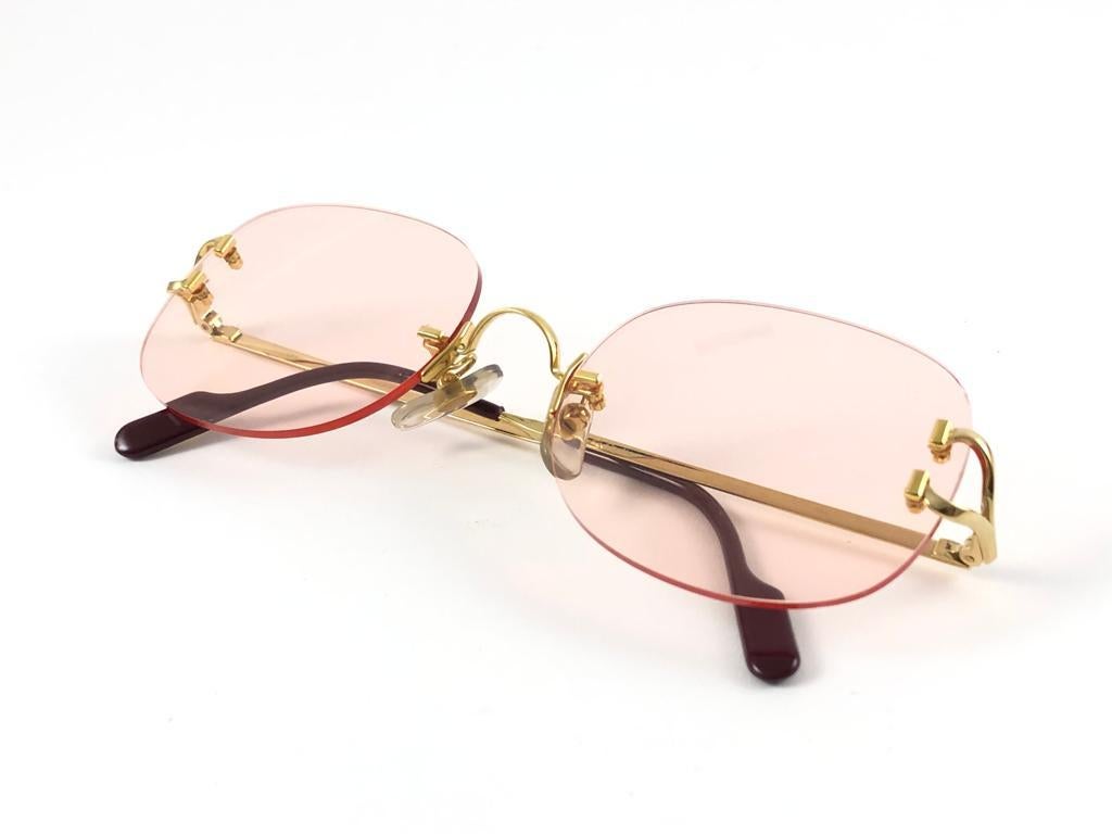 New Vintage Cartier Serrano Gold Plated Rimless Gradient Lens France Sunglasses For Sale 7