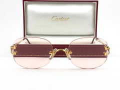 New Vintage Cartier Serrano Gold Plated Rimless Gradient Lens France Sunglasses