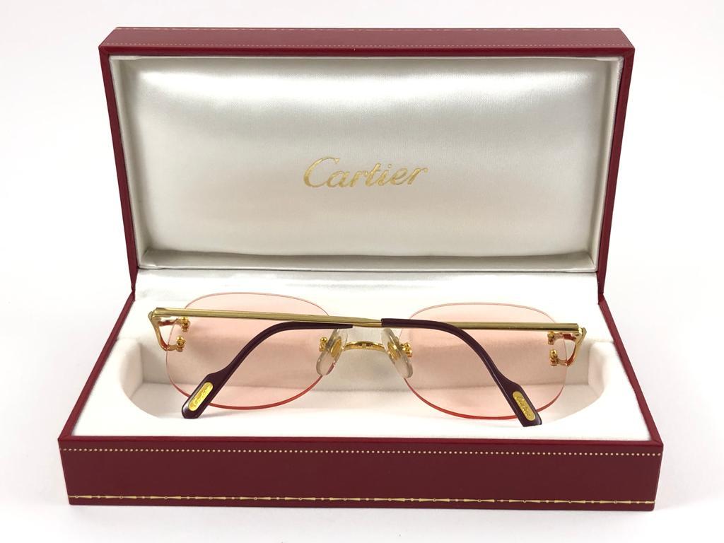 New Vintage Cartier Serrano Gold Plated Rimless Gradient Lens France Sunglasses In New Condition For Sale In Baleares, Baleares