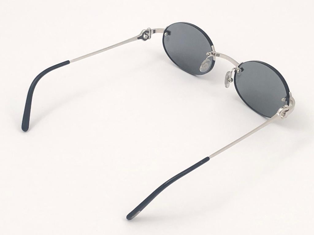 Women's or Men's New Vintage Cartier Shamal Platine Rimless Grey Lens Case France Sunglasses