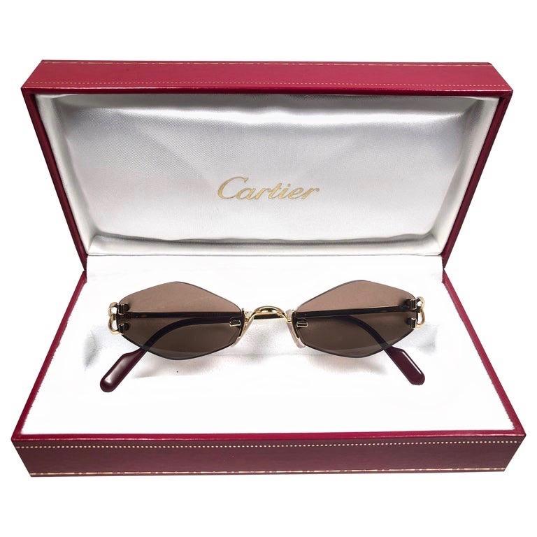 Vintage Cartier Soho Randlose braune Vintage-Sonnenbrille, Frankreich, Cartier (Grau)