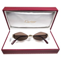 New Vintage Cartier Soho Gold Rimless Brown Lens France Sunglasses