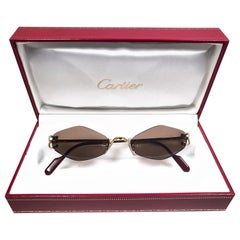 New Vintage Cartier Soho Gold Rimless Brown Lens France Sunglasses