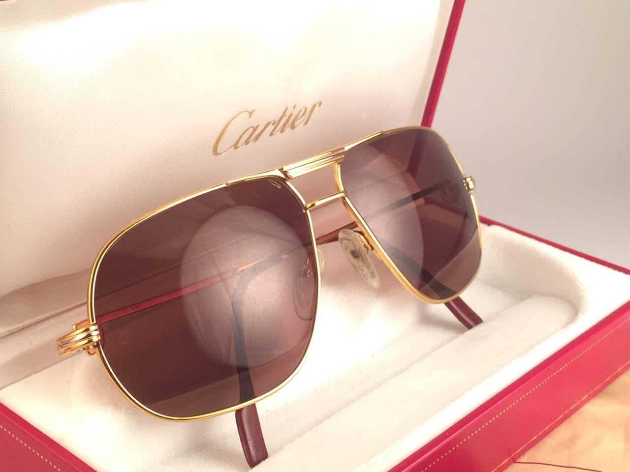 Or New Vintage Cartier Tank 62mm Large Vendome Gold Frame Sunglasses, 1988 en vente