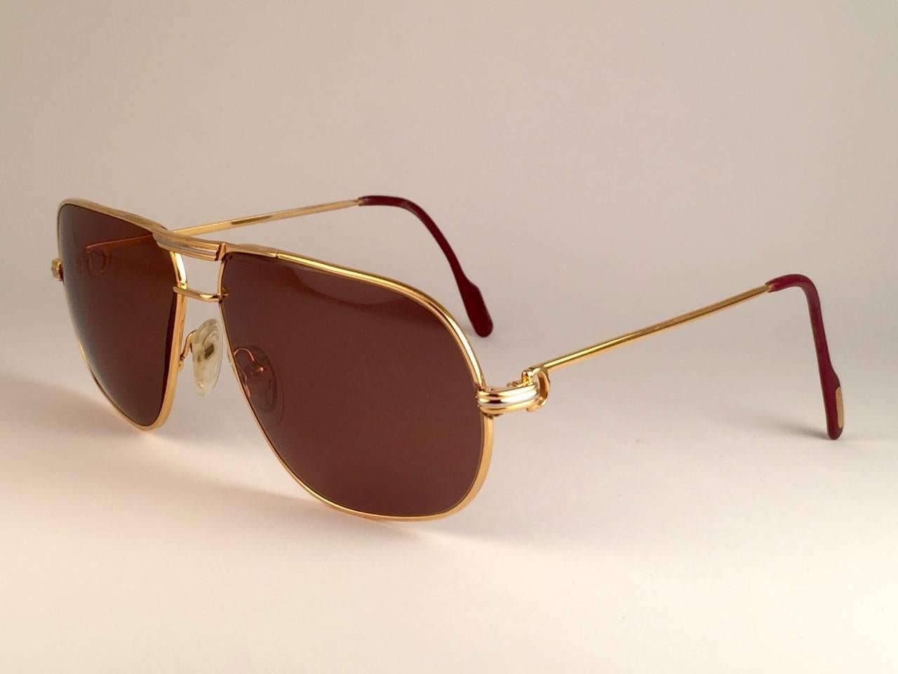 New Vintage Cartier Tank 62mm Large Vendome Gold Frame Sunglasses, 1988 Neuf - En vente à Baleares, Baleares