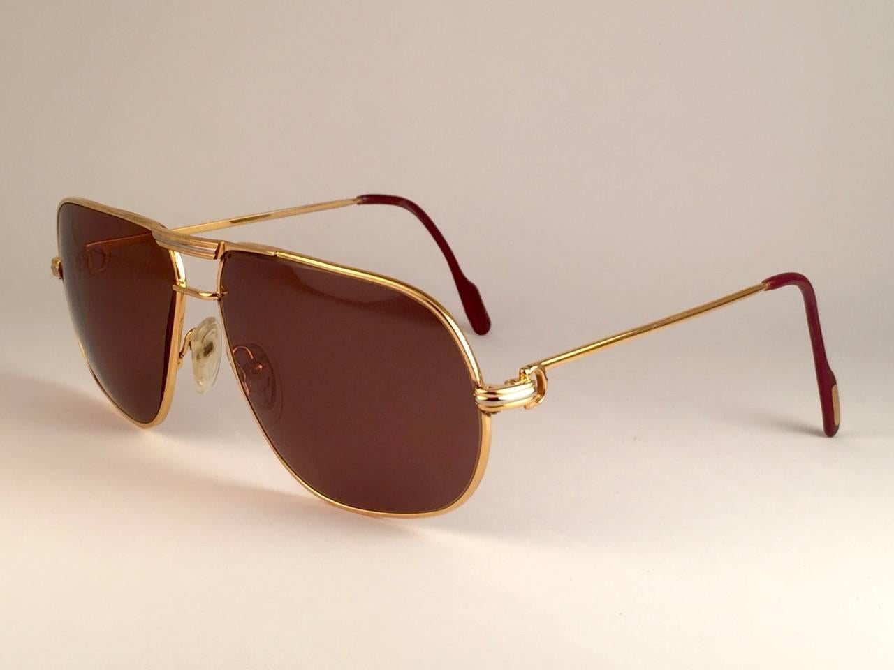 Or New Vintage Cartier Tank 62mm Large Vendome Gold Frame Sunglasses, 1988 en vente