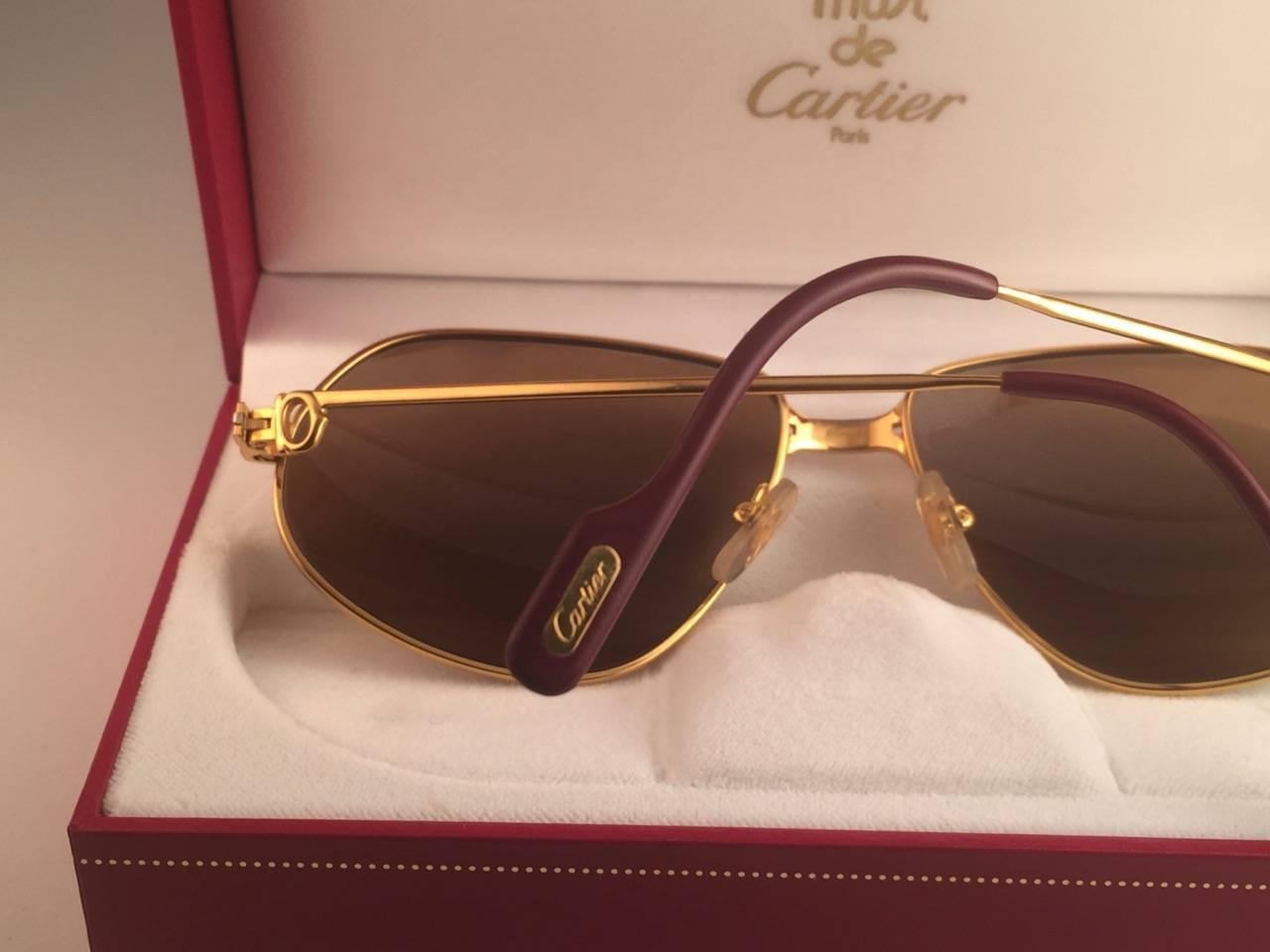 New Vintage Cartier Tank 62mm Large Vendome Gold Frame Sunglasses, 1988 Unisexe en vente