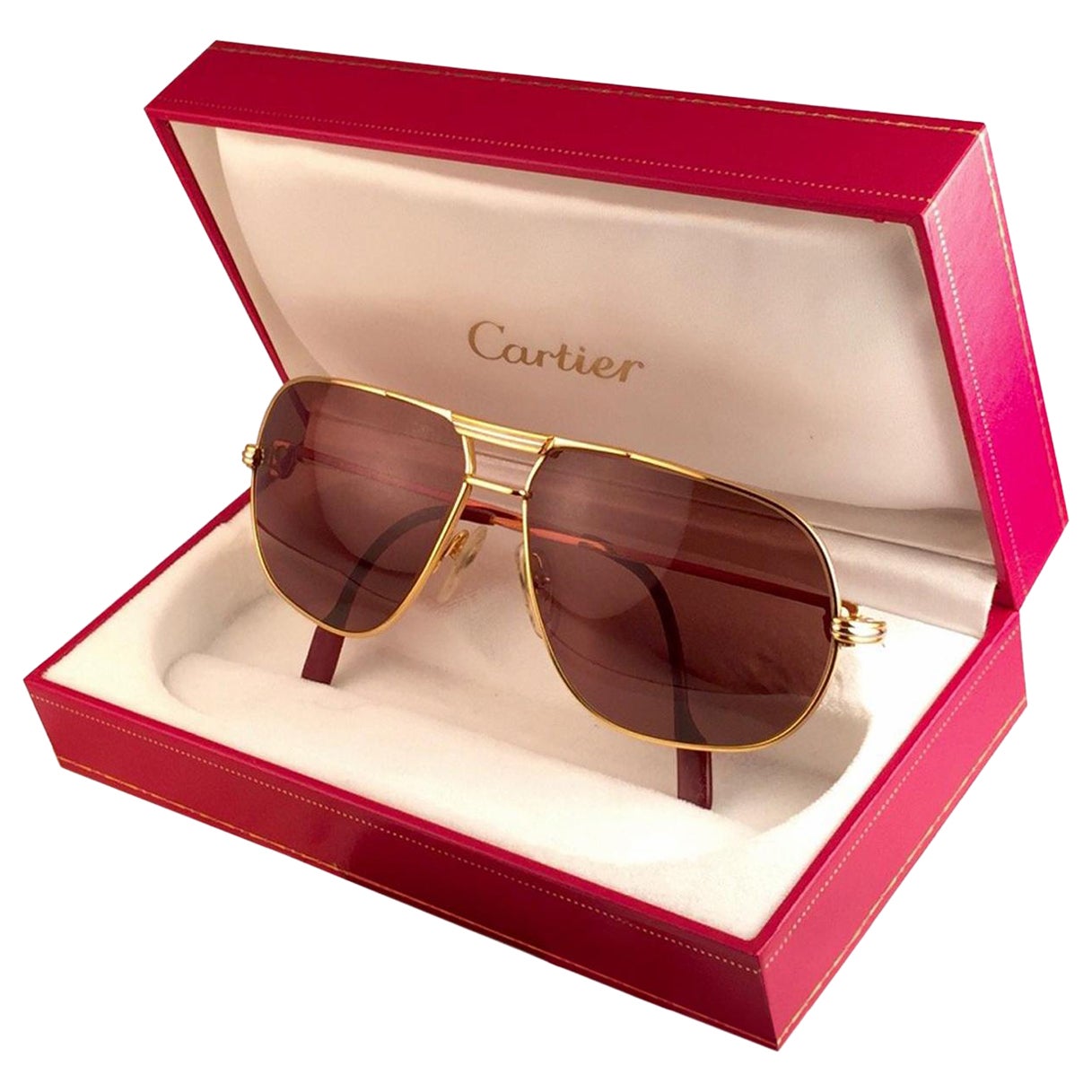 Nuevas gafas de sol vintage Cartier Tank 62mm Vendome grandes con montura dorada, 1988