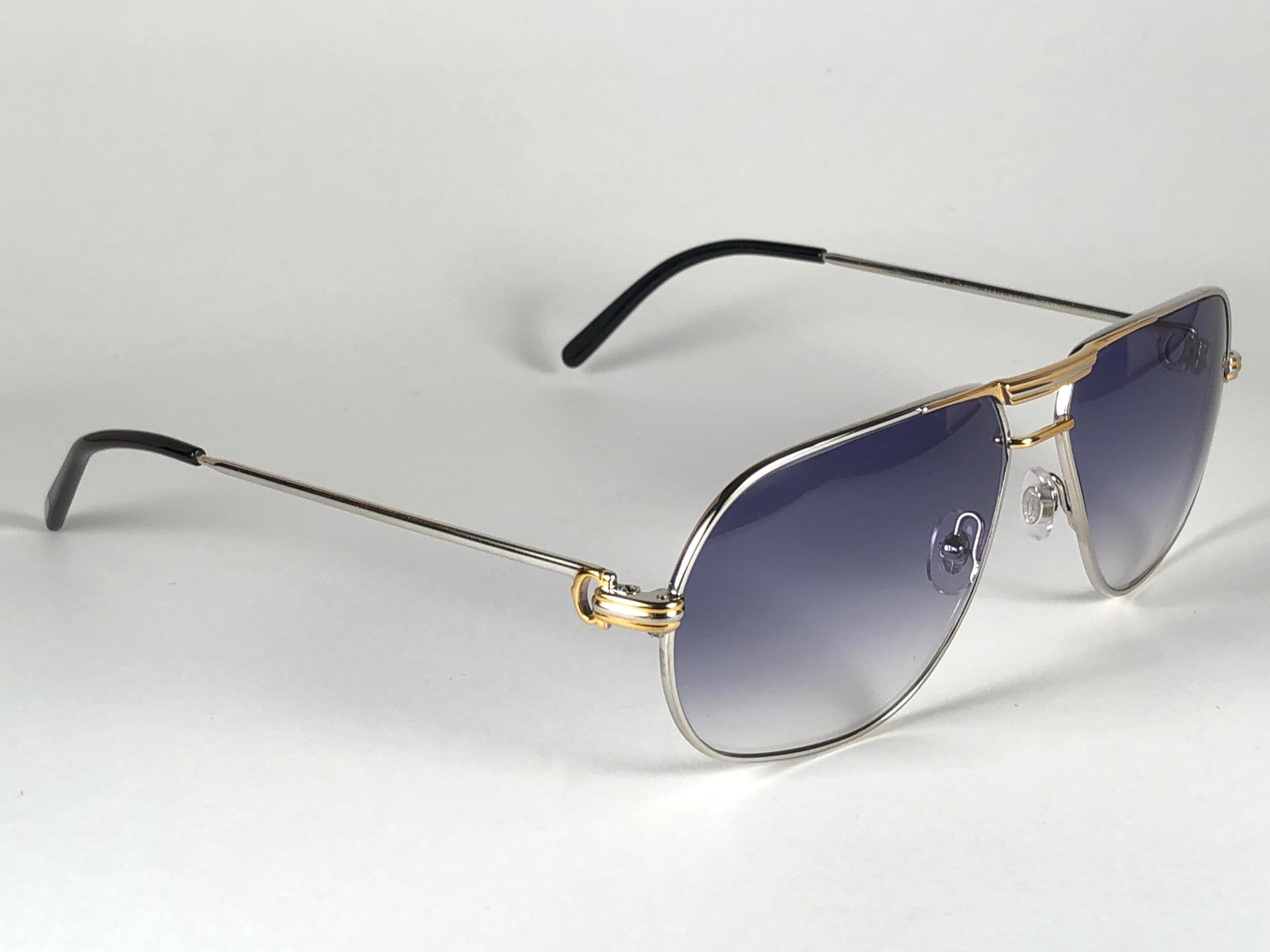 Gray New Vintage Cartier Tank Platine 59mm Medium France 18k Gold Plated Sunglasses