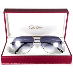 Neu Vintage Cartier 59 mm Medium Frankreich 18k vergoldete Vintage-Sonnenbrille, Vintage-Tank Platin