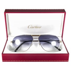 New Vintage Cartier Tank Platine 59mm Medium France 18k Gold Plated Sunglasses