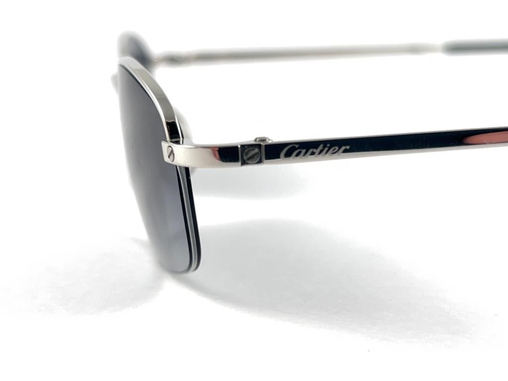New Vintage Cartier Titanium 53MM Semi Rimless Grey Lens Case France Sunglasses For Sale 5