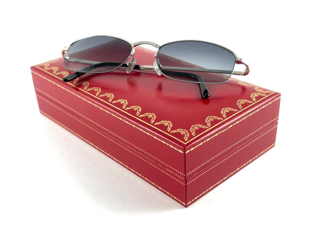 New Vintage Cartier Titanium 53MM Semi Rimless Grey Lens Case France Sunglasses For Sale 8