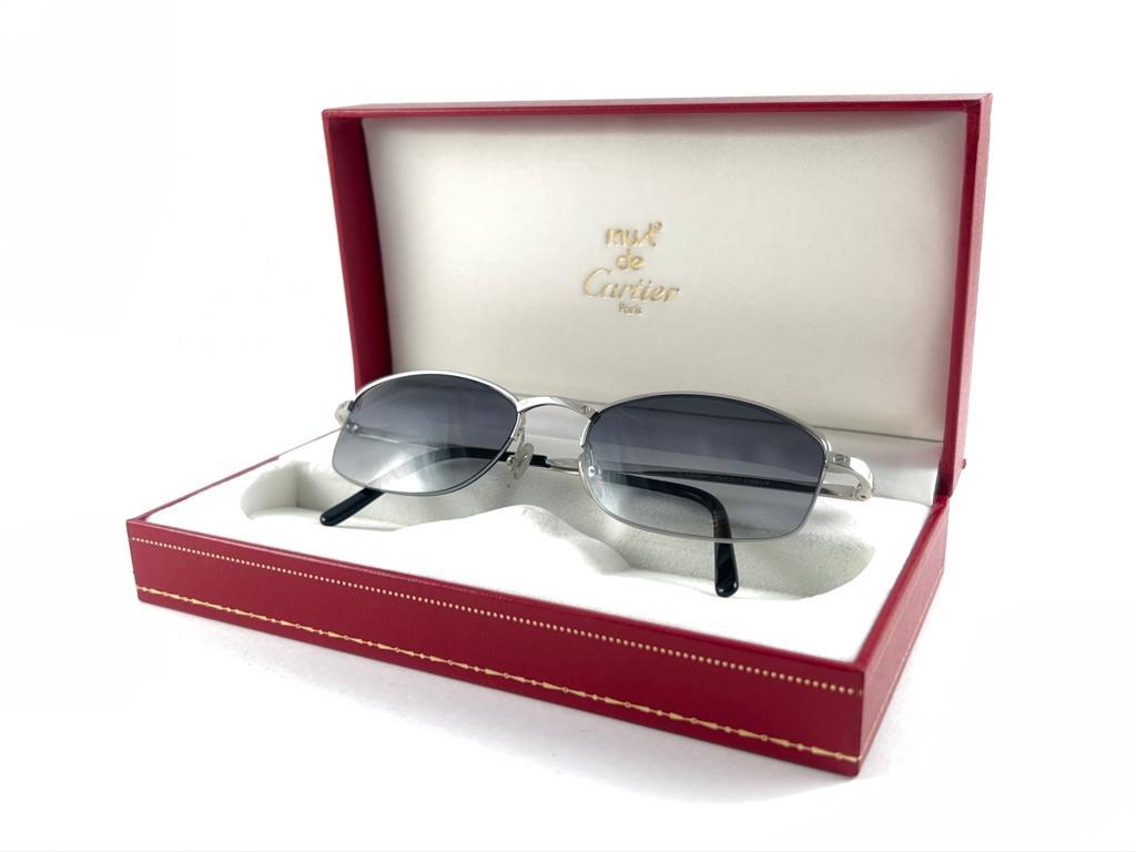 New Vintage Cartier Titanium 53MM Semi Rimless Grey Lens Case France Sunglasses For Sale 10