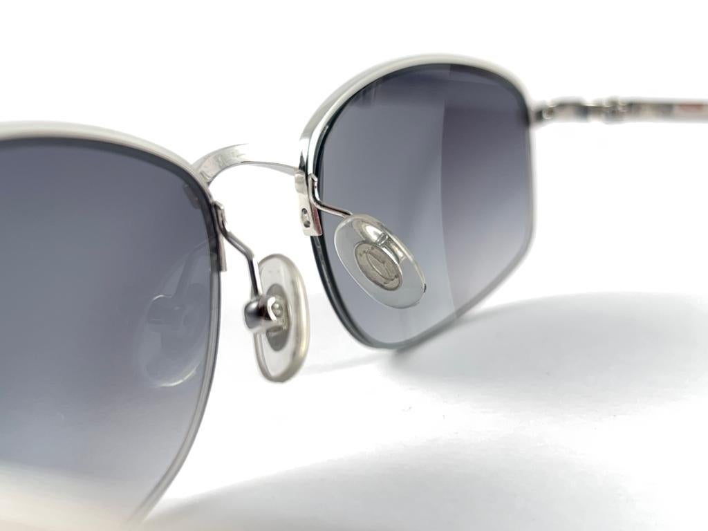 New Vintage Cartier Titanium 53MM Semi Rimless Grey Lens Case France Sunglasses For Sale 4