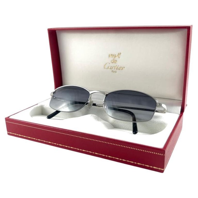 New Vintage Cartier Titanium 53MM Semi Rimless Grey Lens Case France  Sunglasses sur 1stDibs