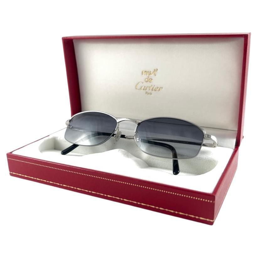New Vintage Cartier Titanium 53MM Semi Rimless Grey Lens Case France Sunglasses