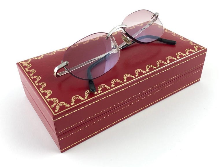 New Vintage Cartier Titanium Rimless Gradient Lens Case France ...