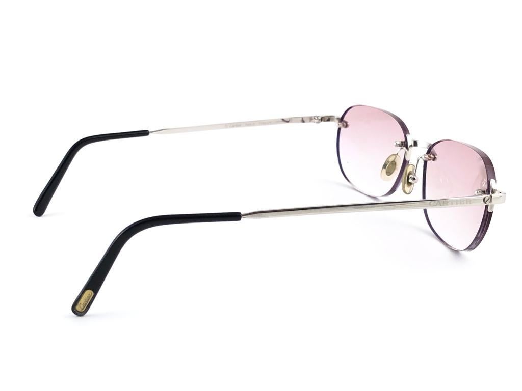 Gray New Vintage Cartier Titanium Rimless Gradient Lens Case France Sunglasses