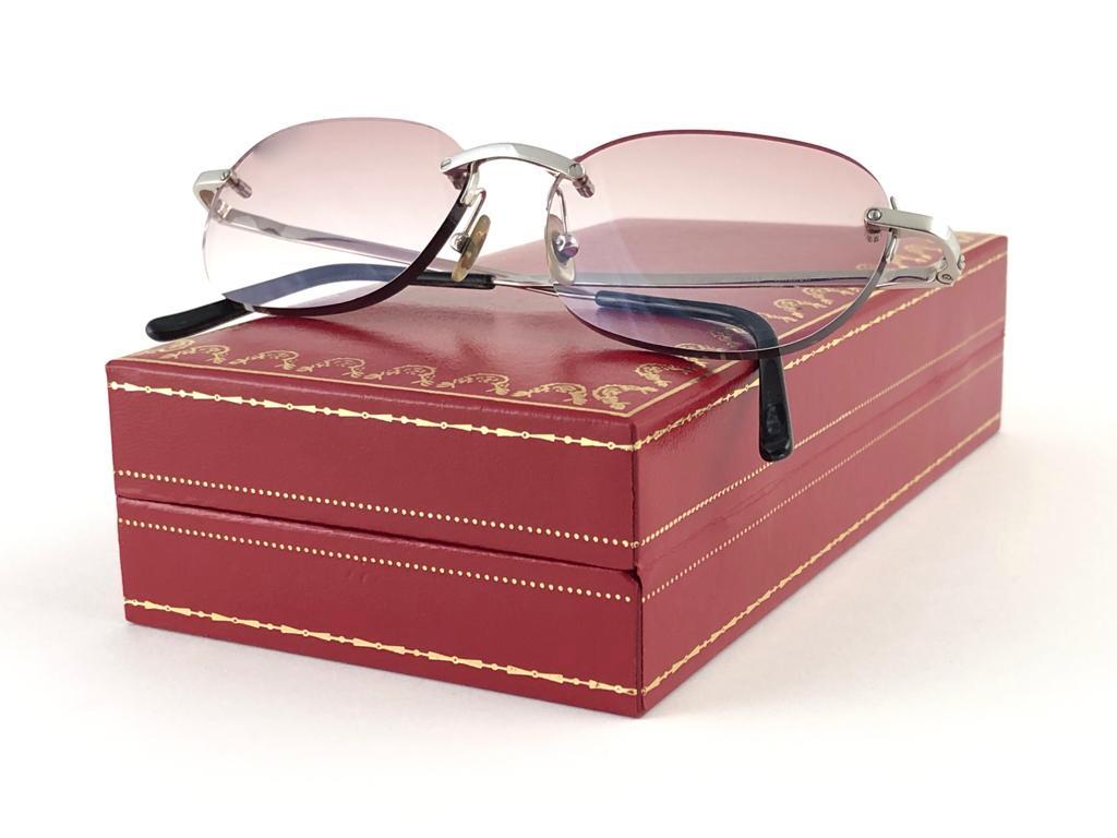 Women's or Men's New Vintage Cartier Titanium Rimless Gradient Lens Case France Sunglasses