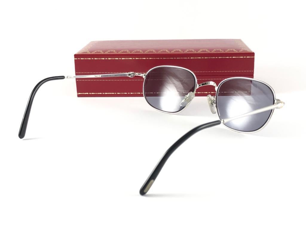 Beige New Vintage Cartier Vesta 53mm Platine Plated Frame France 1990 Sunglasses For Sale