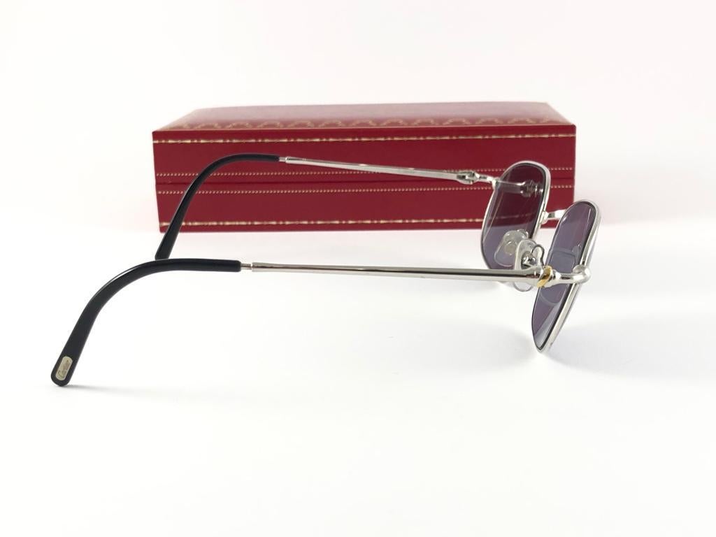 Nuevo Vintage Cartier Vesta 53mm Platine Plated Frame Francia 1990 Gafas de sol Beige en venta