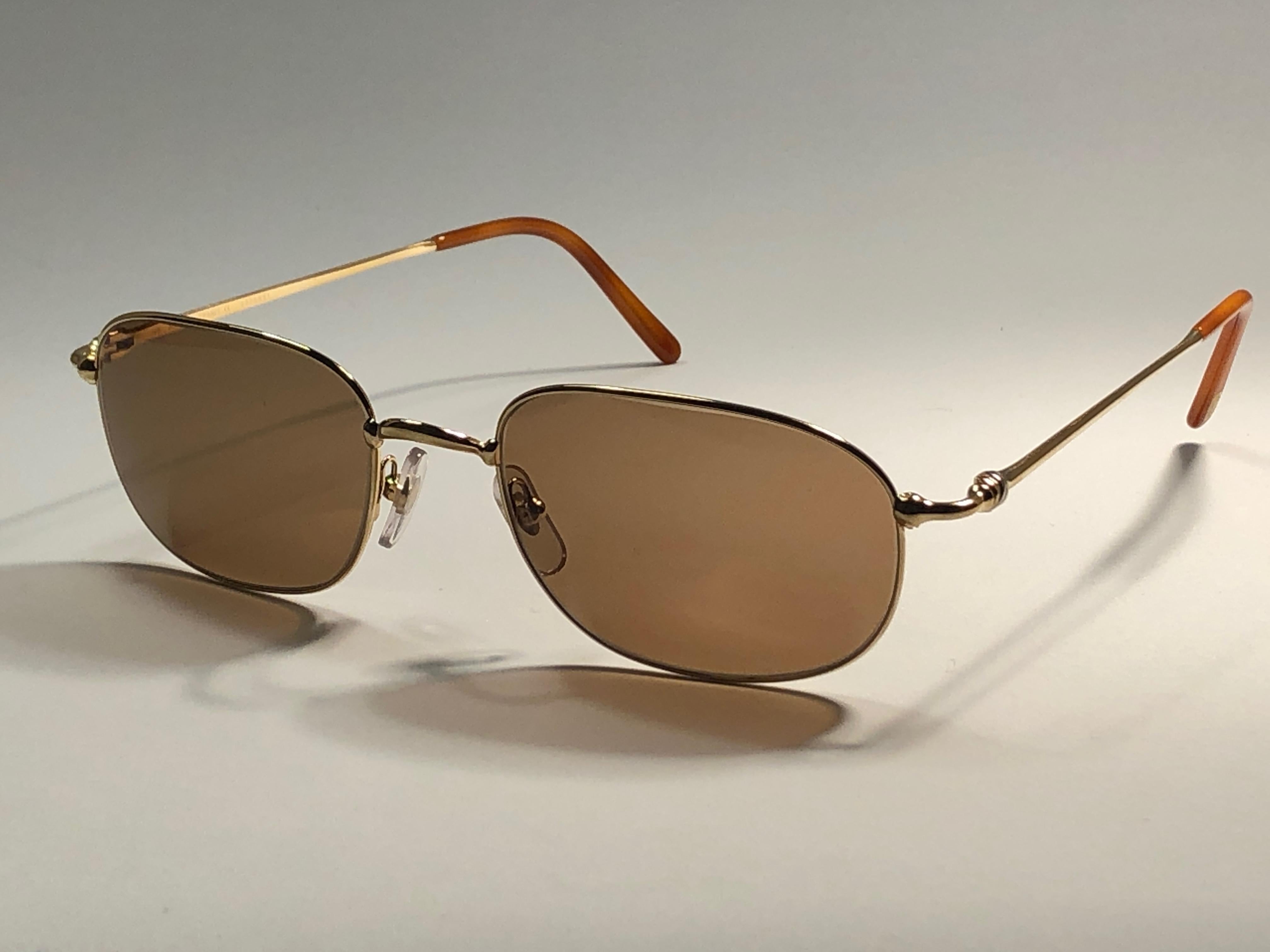 New Vintage Cartier Vesta 56mm Gold Plated Frame France 1990 Sunglasses In New Condition In Baleares, Baleares