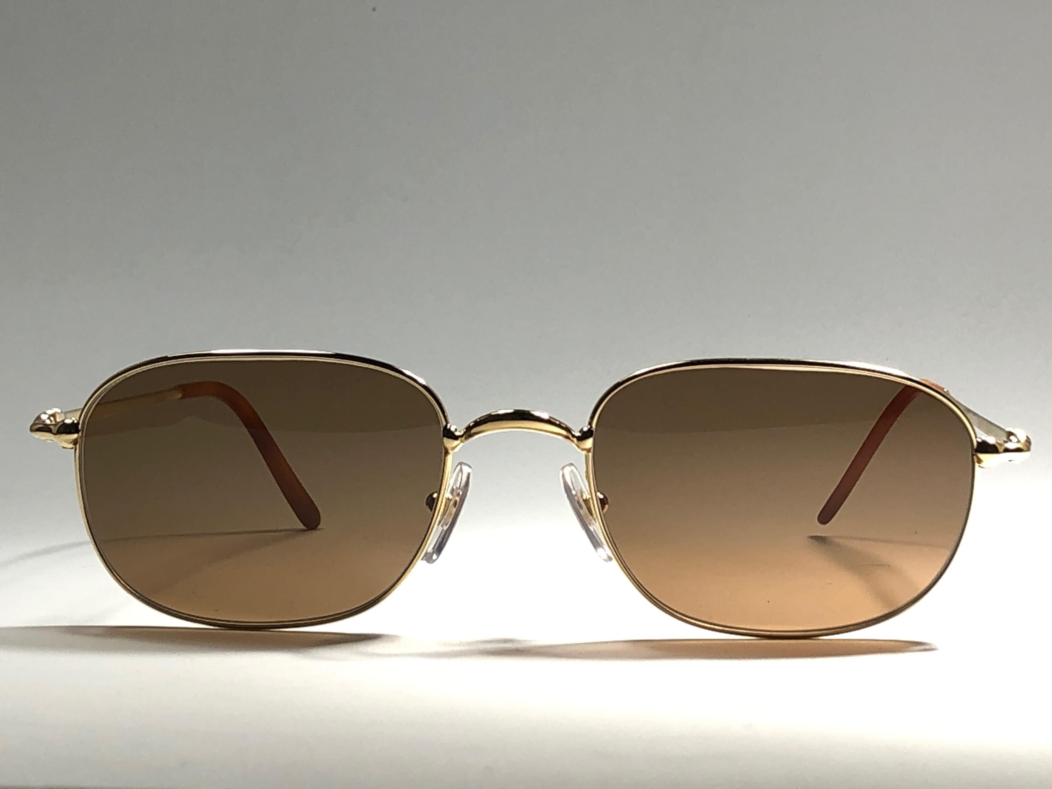 Women's or Men's New Vintage Cartier Vesta 56mm Gold Plated Frame France 1990 Sunglasses