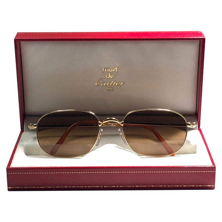 New Vintage Cartier Vesta 56mm Gold Plated Frame France 1990 Sunglasses ...