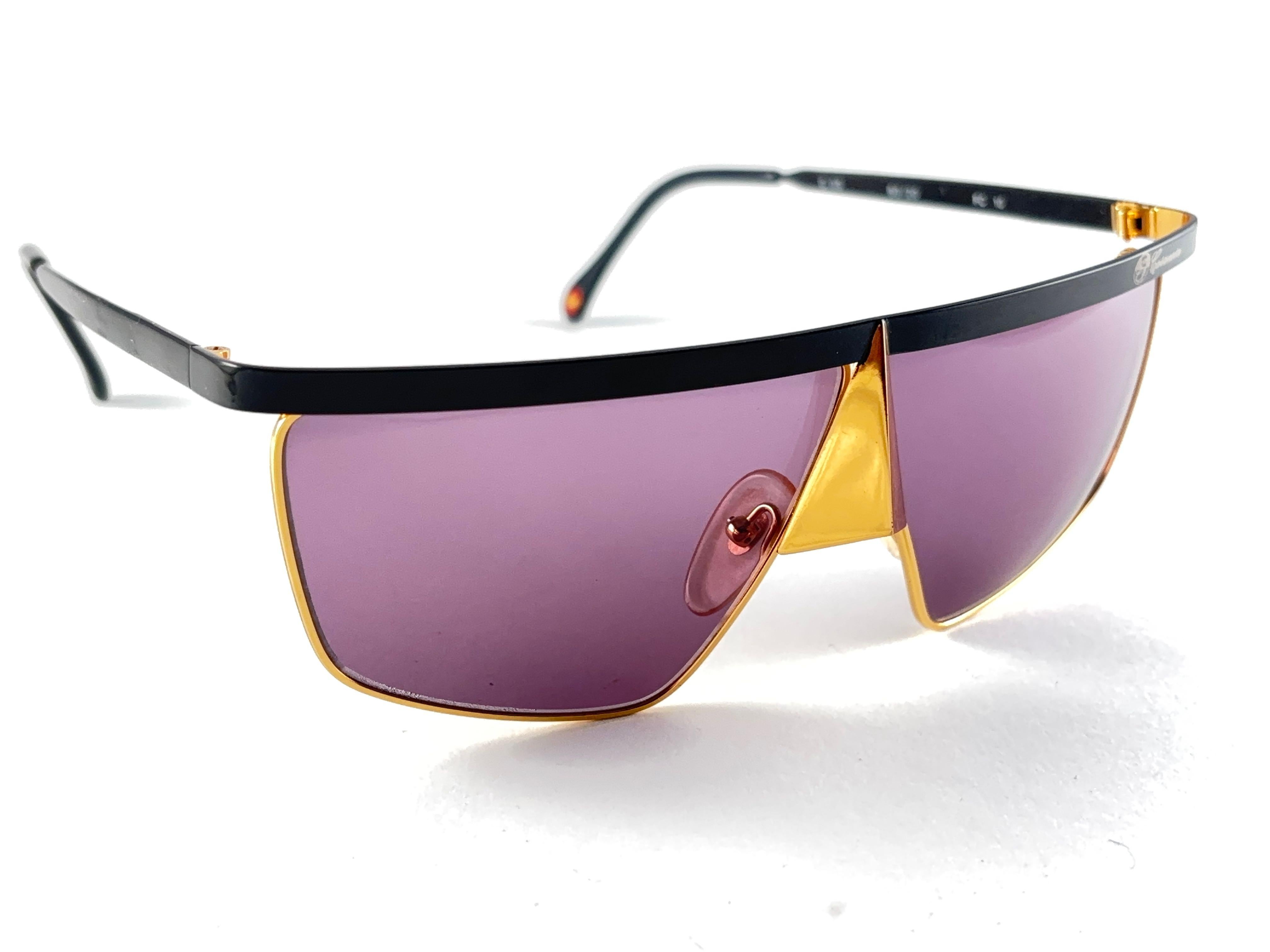 New Vintage Casanova Gold Avantgarde Frame Purple Lens 1980 Sunglasses For Sale 2