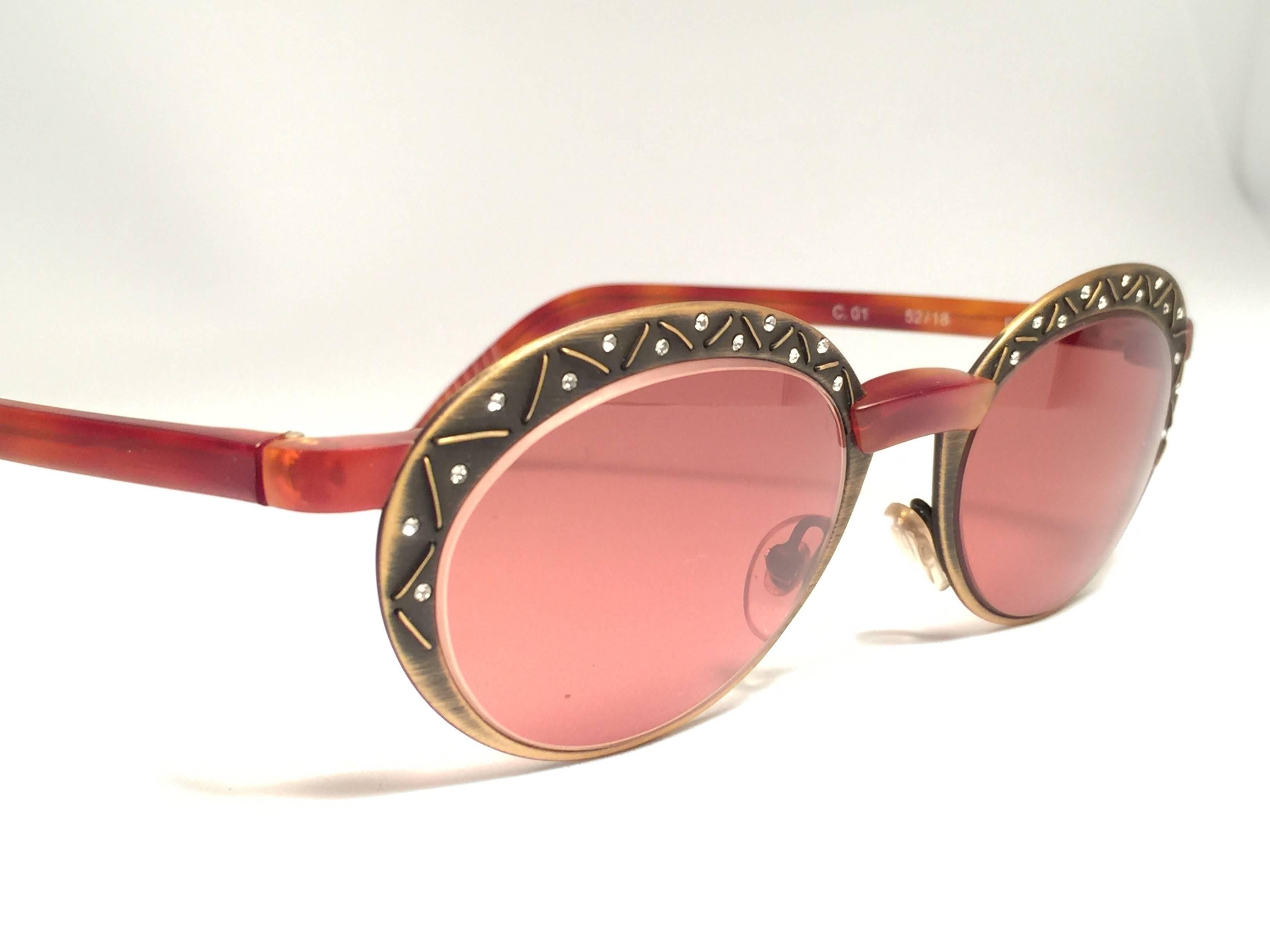 Pink New Vintage Casanova Oval Copper 1980 Sunglasses Made in Italy