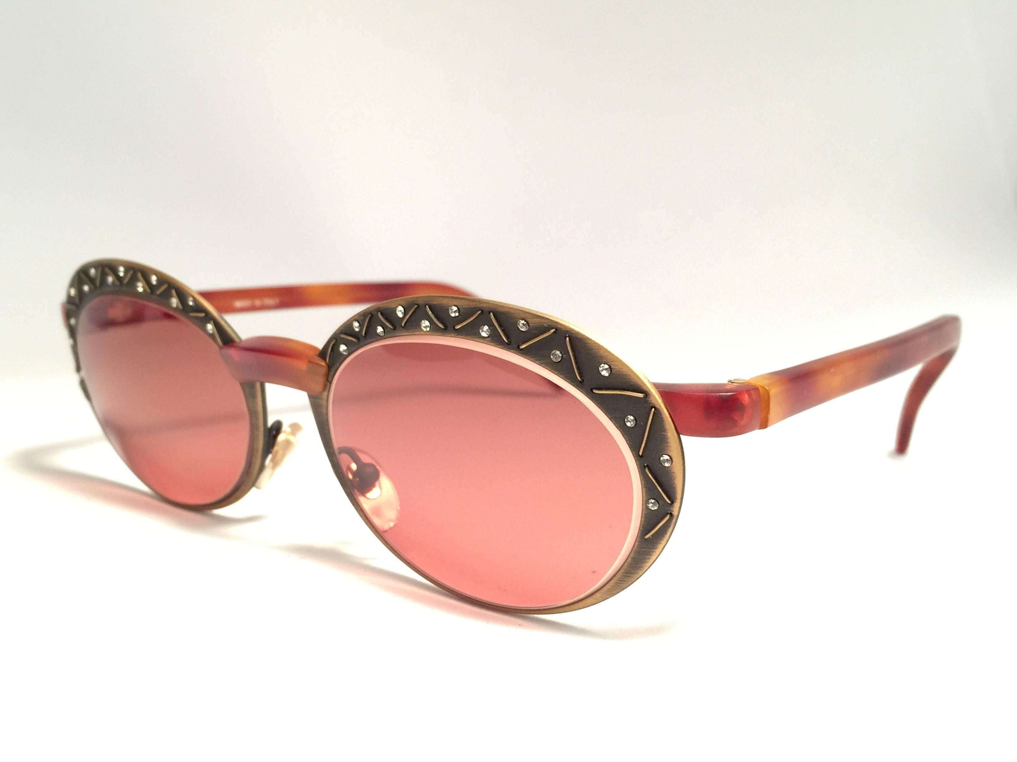 New Vintage Casanova Oval Copper 1980 Sunglasses Made in Italy In New Condition In Baleares, Baleares