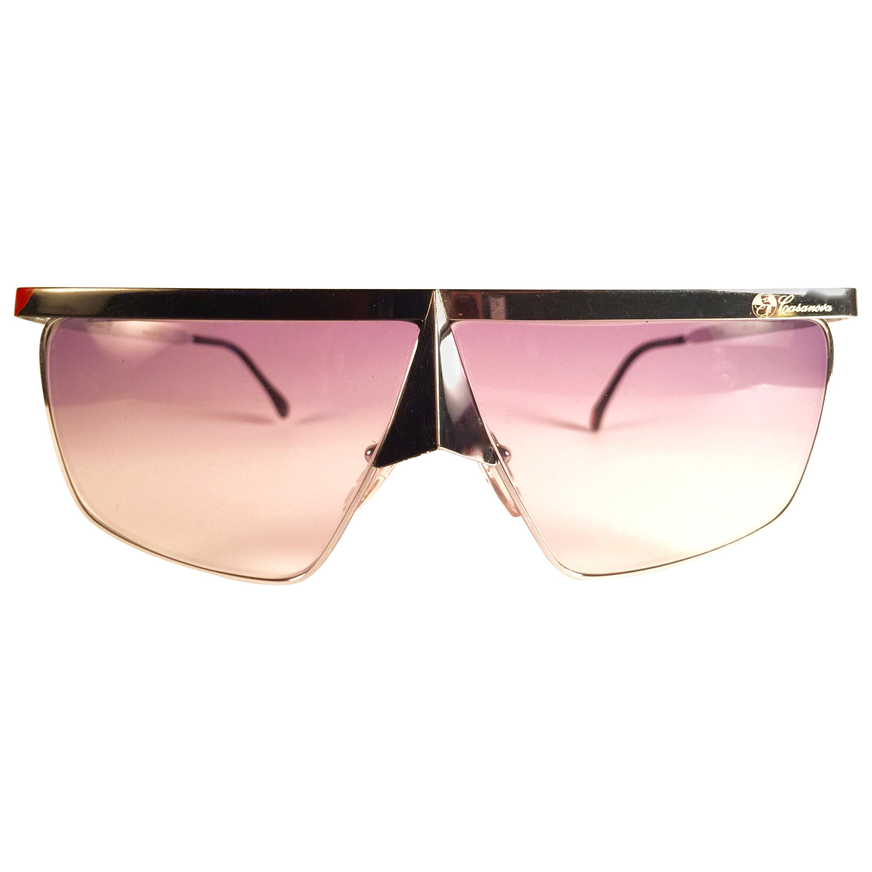 New Vintage Casanova Silver Avantgarde Frame Purple Lens 1980 Sunglasses For Sale