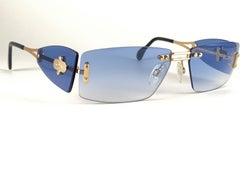 New Vintage Cazal 648 Gold & Blue Rimless Frame 1990's Sunglasses