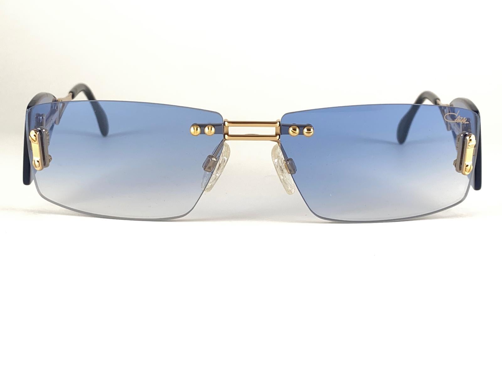 New Vintage Cazal 648 Gold and Blue Rimless Frame 1990's